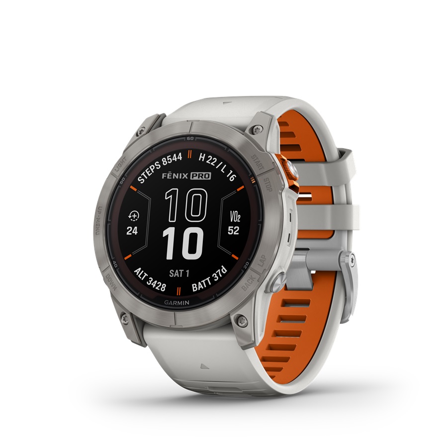 Garmin FENIX 7X PRO SAPPHIRE SOLAR, titánium, ködszürke-narancs színű szilikon szíjjal